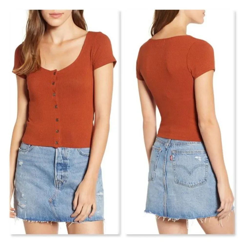 Project Social T Button Front Ribbed Tee sz Small